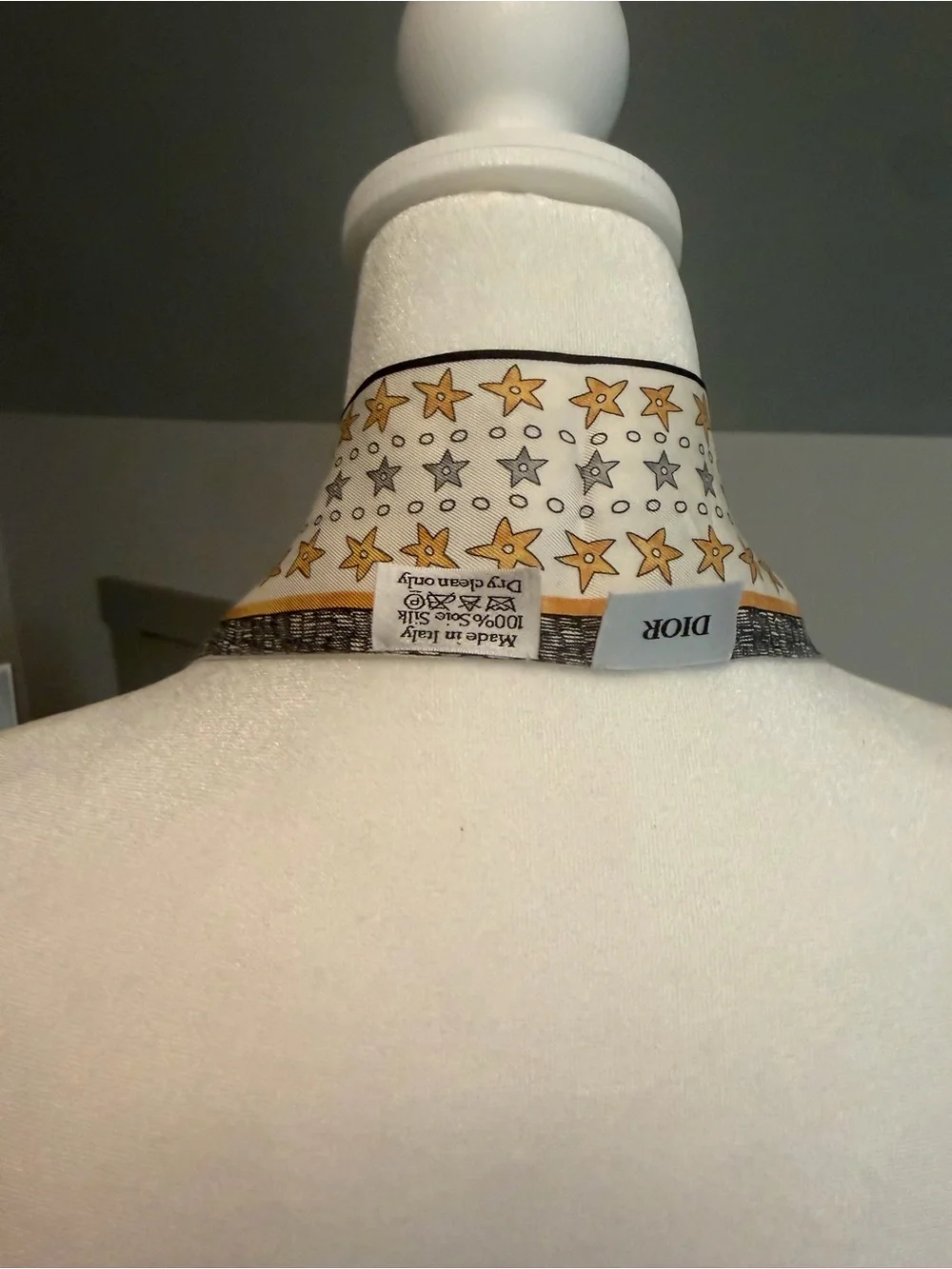 Christian Dior LEtoile Tarot Mitzah Silk Scarf White Yellow Star Skinny w/COA